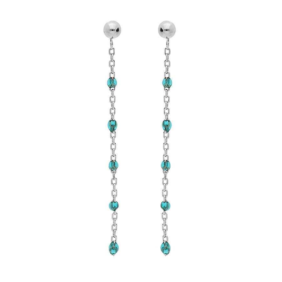 Boucles d'oreilles tige argent rhodié perles résine bleu transparent - Olyci Bijoux