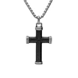 Collier acier pendentif croix striée