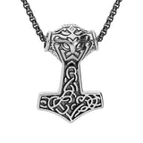 Collier acier patiné chaine 3mm pendentif marteau de thor 50cm + 5 + 5cm