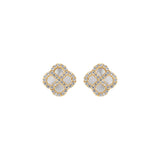 Boucles d'oreilles tige argent doré trèfle nacre véritable et oxydes