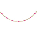 Collier argent et dorure jaune perles résine rose fluo