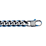 Bracelet acier maille gourmette 10mm pvd brossé aspect patiné chanfrein bleu