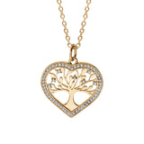 Collier plaqué or pendentif coeur avec arbre de vie contour oxydes blancs sertis