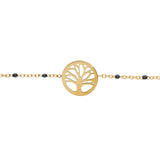 Bracelet acier et pvd jaune résine noire avec arbre de vie