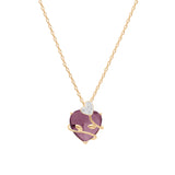 Collier plaqué or pendentif coeur oxyde violet avec volute