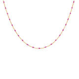 Collier argent et dorure jaune perles résine framboise transparent