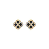 Boucles d'oreilles argent doré trèfle agate noir et oxydes