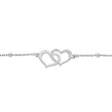 Bracelet argent rhodié double coeur granité chaine avec boules