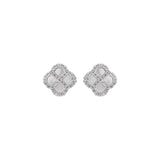 Boucles d'oreilles tige argent rhodié trèfle nacre blanche et oxydes
