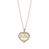 Collier plaqué or pendentif coeur avec arbre de vie contour oxydes blancs sertis