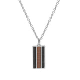 Collier acier pendentif rectangulaire et aspect bois marron et noir