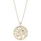 Collier plaqué or arbre de vie avec hibou - chouette empierré