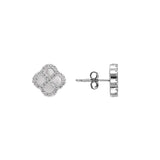 Boucles d'oreilles tige argent rhodié trèfle nacre blanche et oxydes