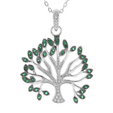 Collier argent rhodié massif arbre de vie oxydes blancs et verts sertis 40+5cm