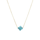 Collier acier doré trèfle pierre imitation facetté turquoise