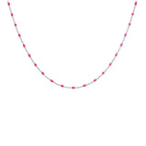 Collier argent rhodié perles résine rose fluo 40+5cm