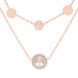 Collier acier et pvd rose 2 rangs pastilles avec arbre de vie