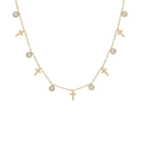 Collier acier avec croix et oxydes blancs sertis