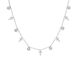 Collier acier avec croix et oxydes blancs sertis