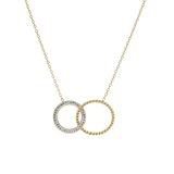 Collier acier double anneau un avec oxydes blancs sertis et un torsadé