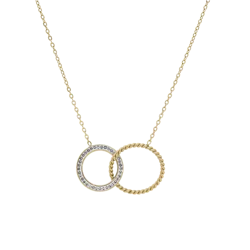 Collier acier double anneau un avec oxydes blancs sertis et un torsadé