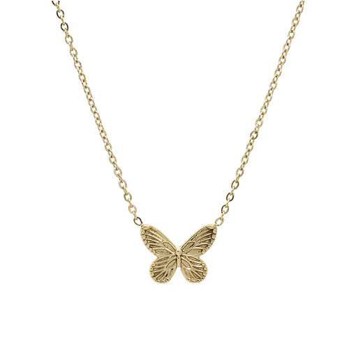 Collier acier pendentif papillon