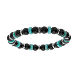 Bracelet acier extensible boules agate noire et rondelles howlite