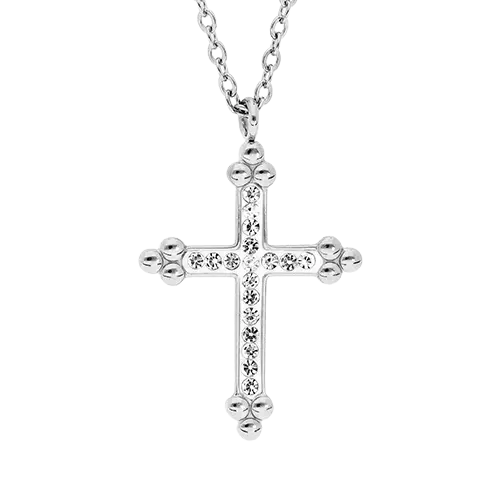 Collier acier croix résine et pierres synthétique