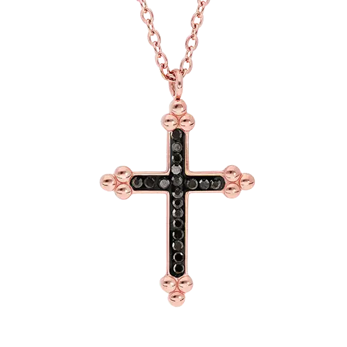 Collier acier croix résine et pierres synthétique