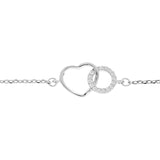 Bracelet argent rhodie cercle oxydes blancs sertis entrelacé avec coeur lisse