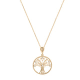 Collier plaqué or pendentif arbre de vie filigrane et oxydes blancs sertis