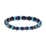 Bracelet acier extensible boules oeil de tigre bleu et rondelles howlite