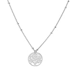 Collier argent rhodie fine boules pendentif arbre de vie