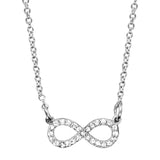 Collier argent rhodié forme huit (infini) petit modele pierres blanches synthetique