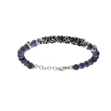 Bracelet acier boules sodalite bleu véritable et maille royale