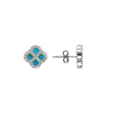 Boucles d'oreilles tige argent rhodié trèfle turquoise imitation contour oxydes blancs