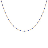 Collier argent et dorure jaune perles résine bleu foncé