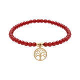 Bracelet acier et pvd jaune  extensible pierres naturelles agate rouge avec arbre de vie