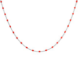 Collier argent rhodié perles résine rouge 40+5cm