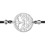 Bracelet argent rhodié cordon double noir et rondelle arbre de vie