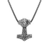 Collier acier patiné chaine 3mm pendentif marteau de thor 50cm + 5 + 5cm