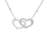 Collier argent rhodié double coeur 1 lisse et 1 granité chaine avec boules