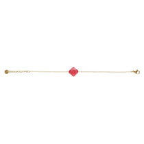 Bracelet acier doré trèfle pierre imitation facetté fuchsia - Olyci Bijoux