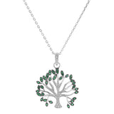 Collier argent rhodié massif arbre de vie oxydes blancs et verts sertis 40+5cm