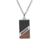 Collier acier pendentif rectangulaire aspect bois