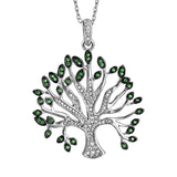 Collier argent rhodié massif arbre de vie oxydes blancs et verts sertis 40+5cm