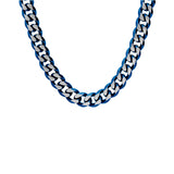 Collier acier maille gourmette pvd brossé aspect patiné chanfrein bleu