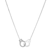 Collier argent rhodié massif menottes oxydes blancs 40+5cm