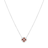 Collier argent rhodié pendentif trèfle agate rouge véritable contour oxydes blancs