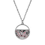 Collier acier pendentif rond résine et nacre blanche et rose